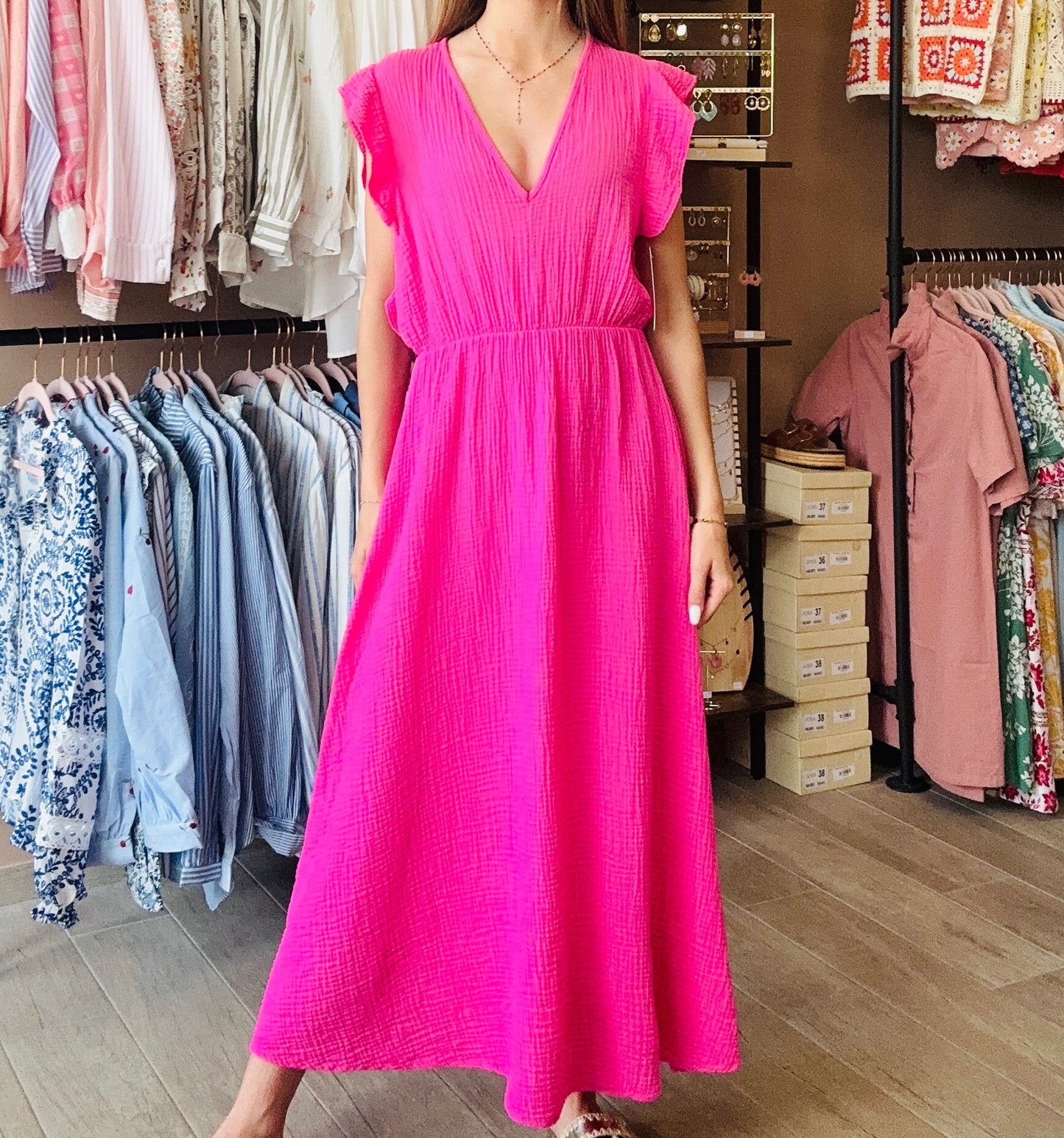Robe Gaze de coton Fushia