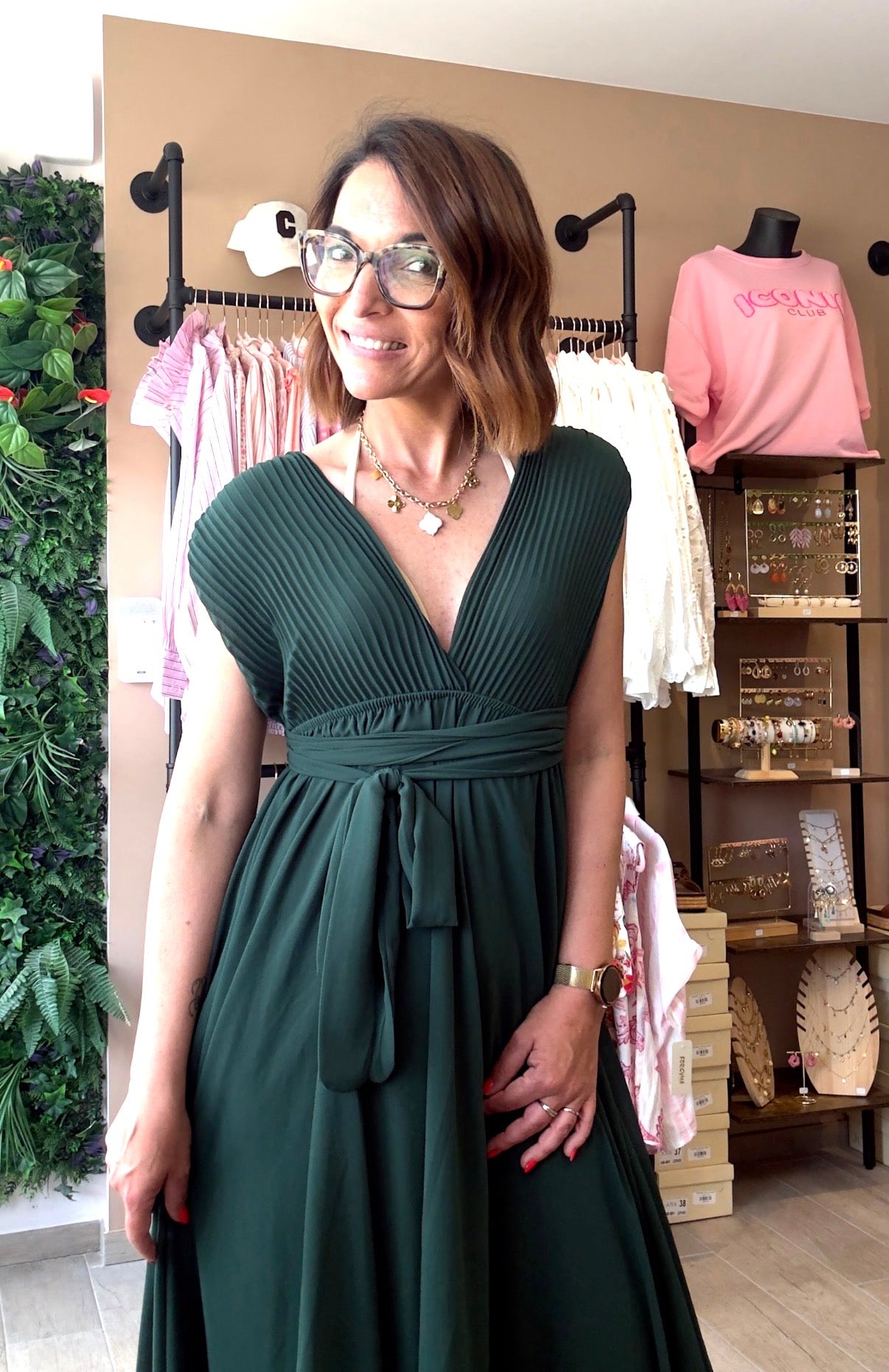 Robe dos nu Plissée Vert
