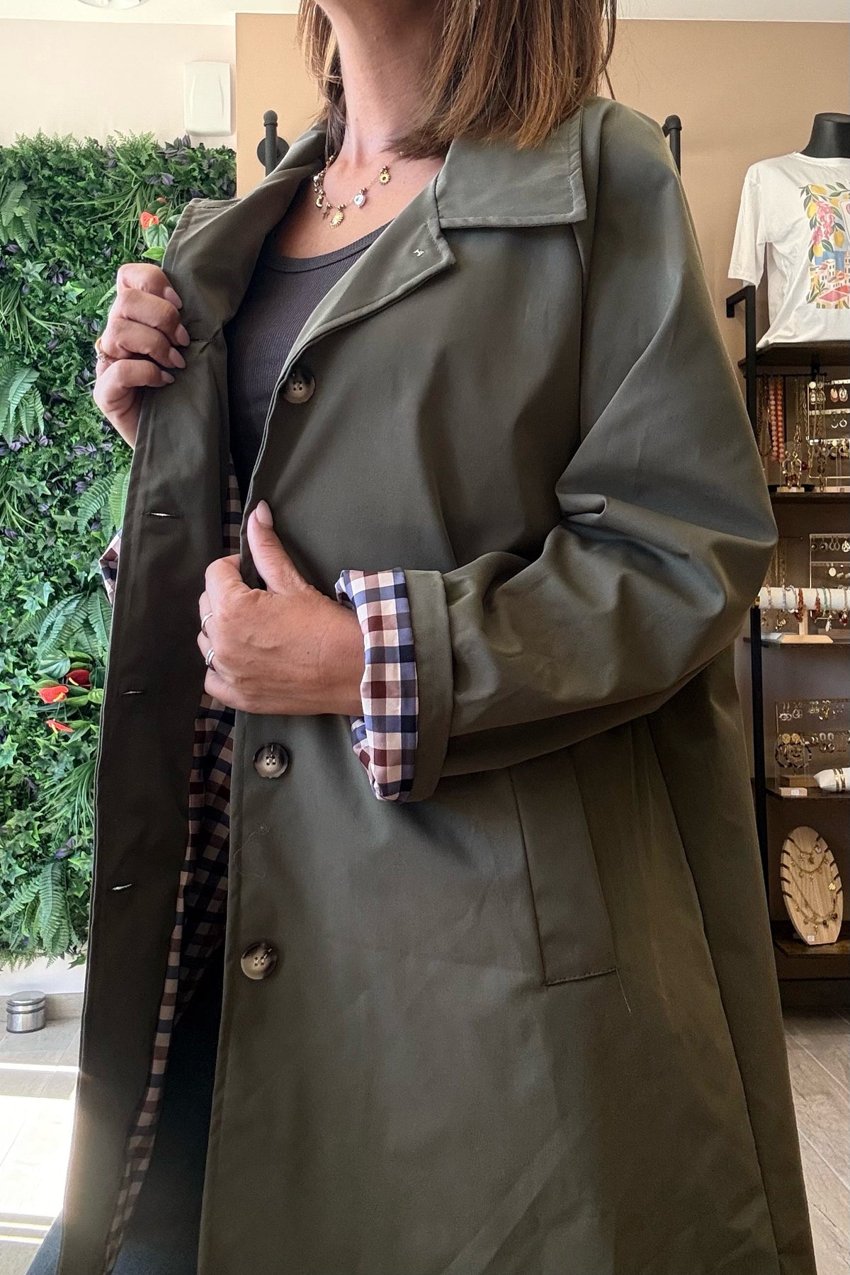 Trench long Kaki/Vichy