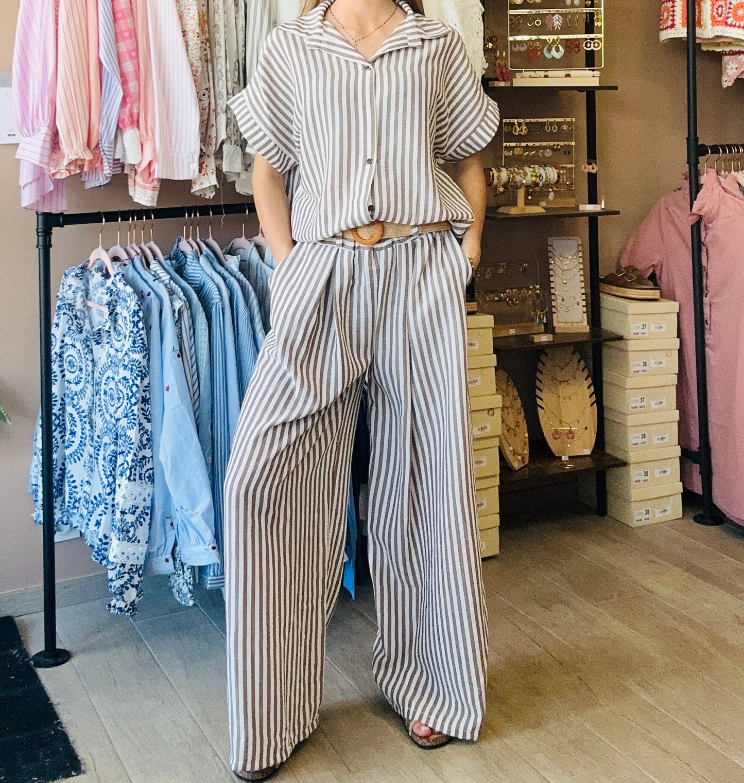 Ensemble rayé Marron