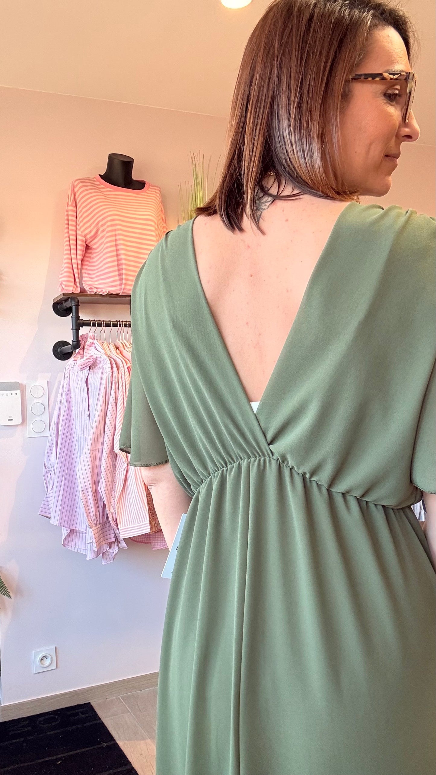 Robe longue fluide Kaki