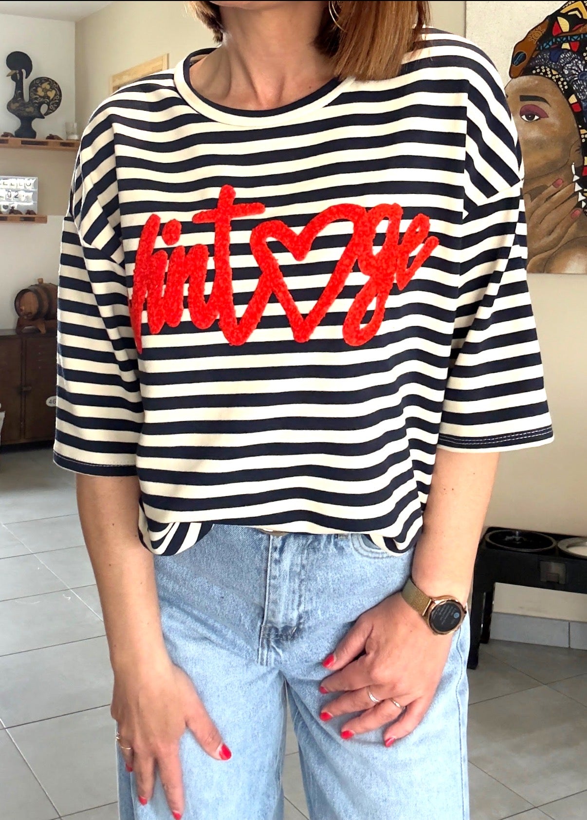 Tee Shirt Rayé Marine Vintage