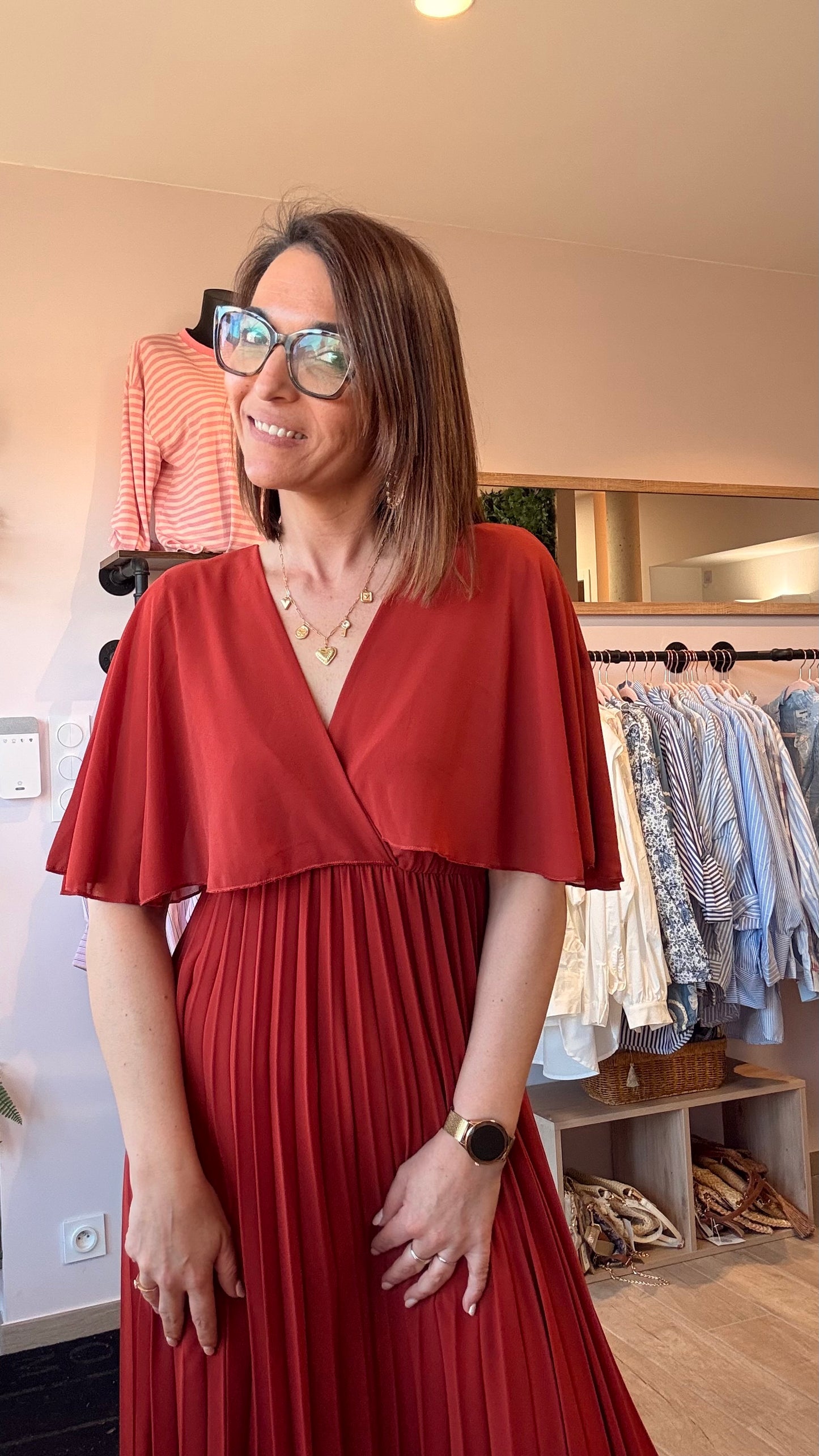 Robe Volante/Plissée Terracotta