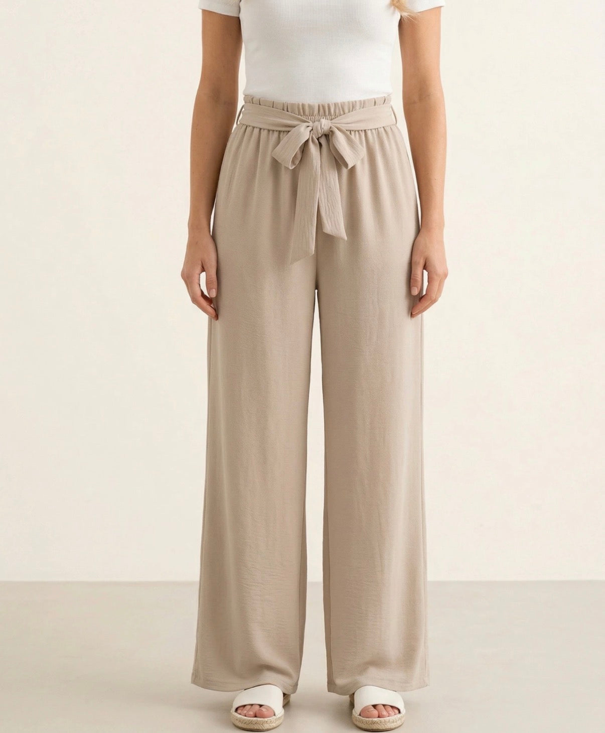 Pantalon Fluide Uni Beige