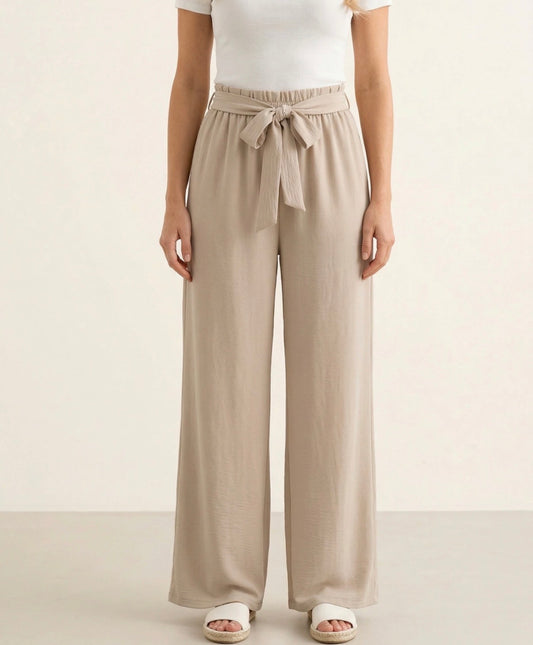 Pantalon Fluide Uni Beige