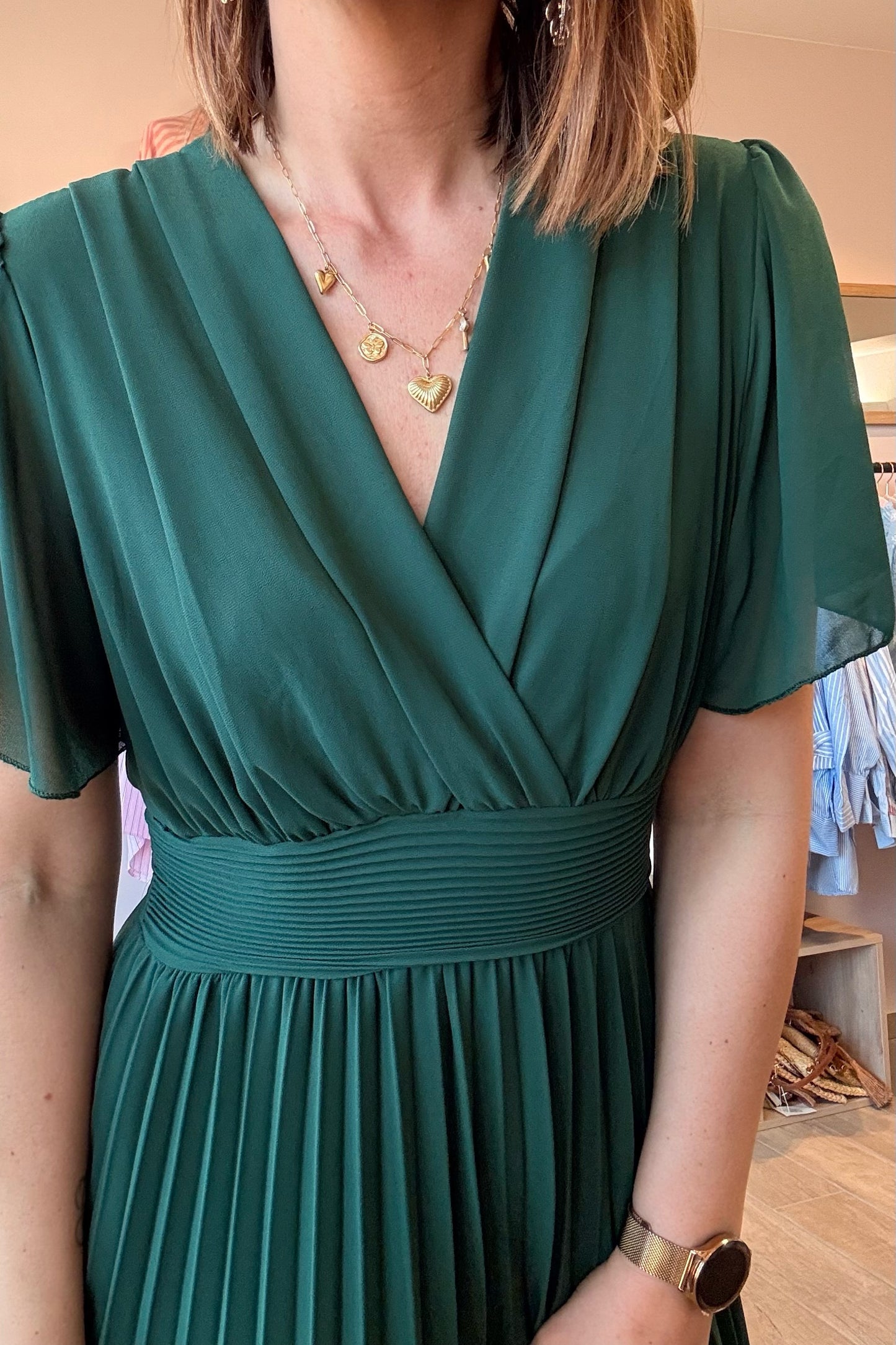 Robe Croisée/Plissée Vert Bouteille