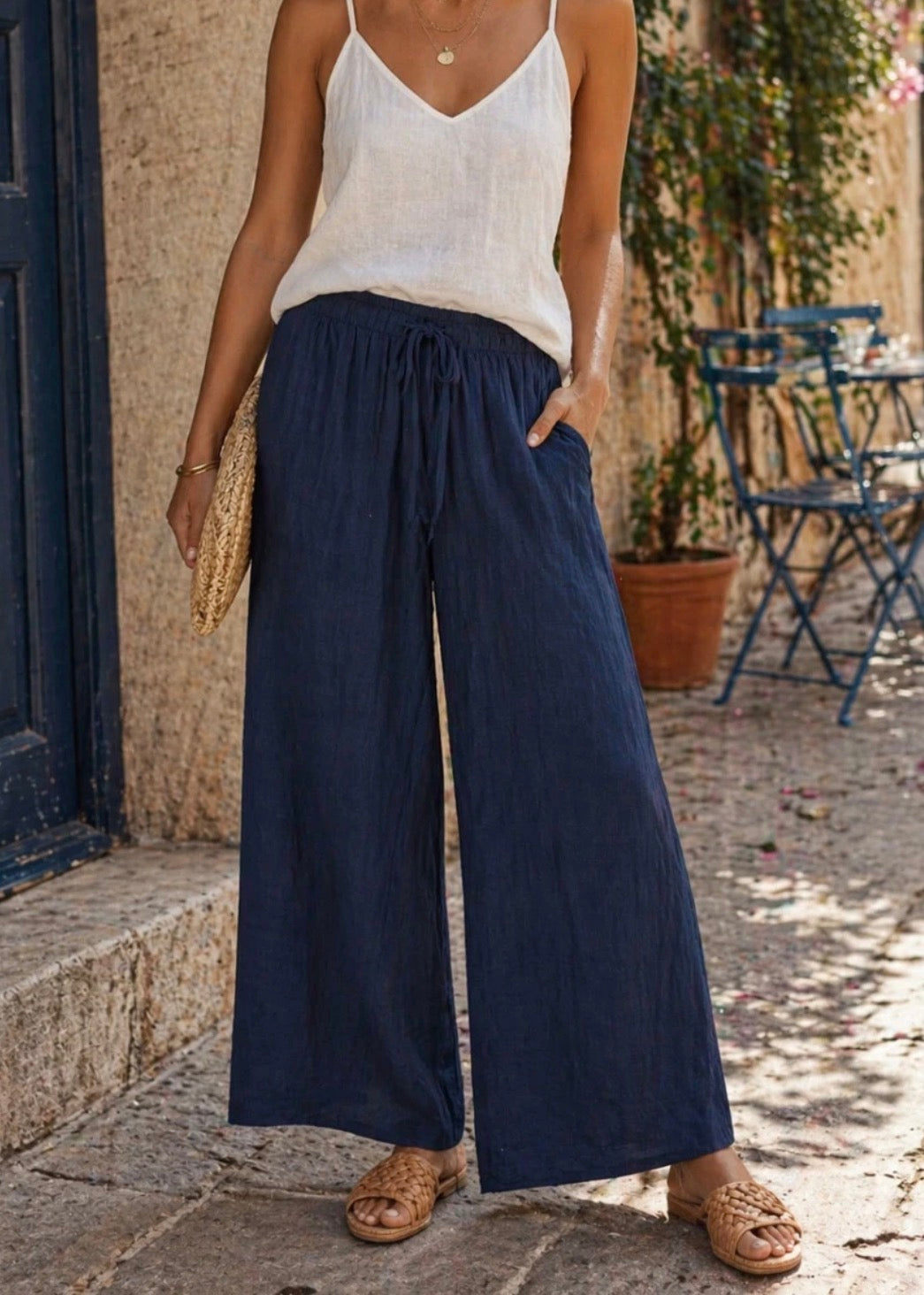 Pantalon Coton/Lin Marine