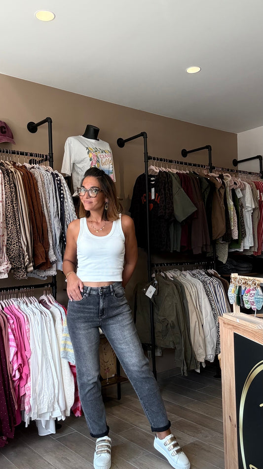 Jean Mom gris foncé