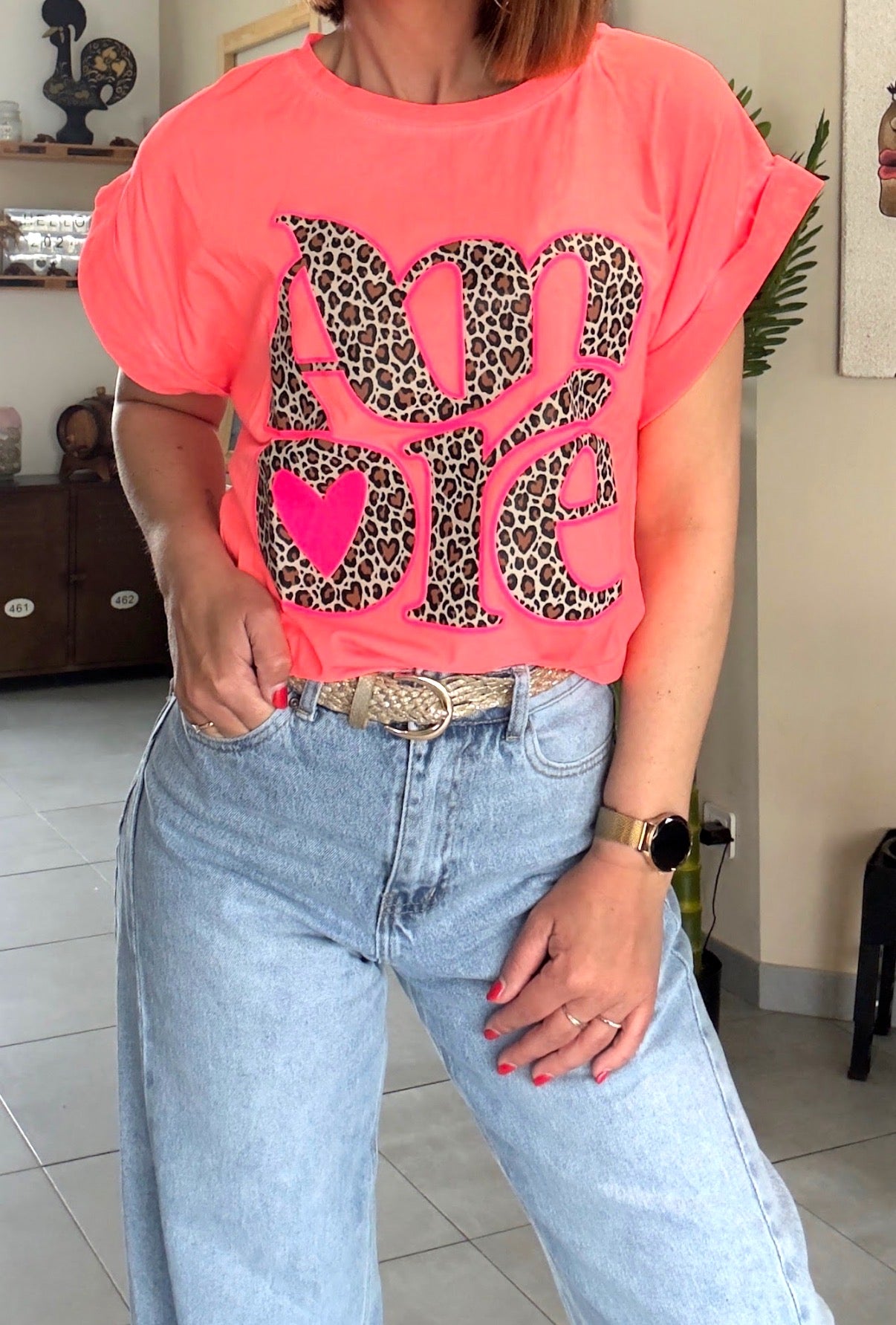 Tee Shirt Corail/Léopard AMORE