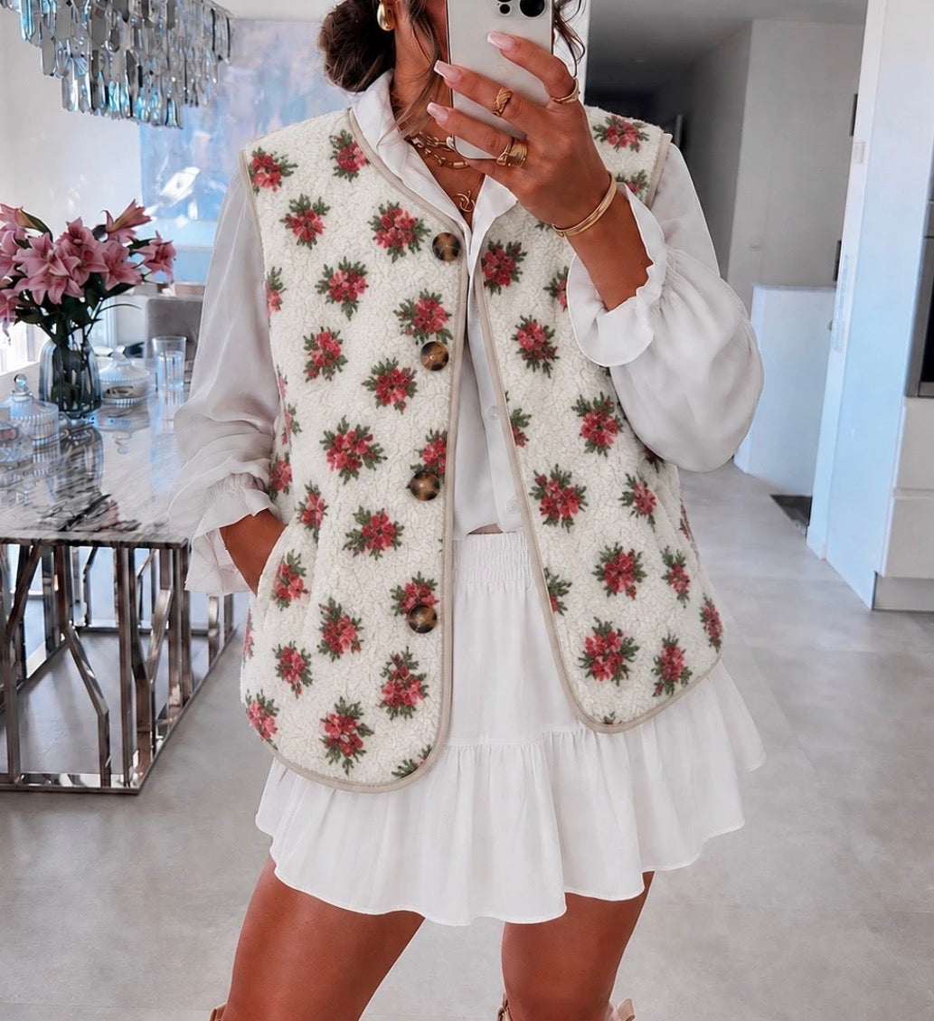 Gilet SM Fleuri Ecru