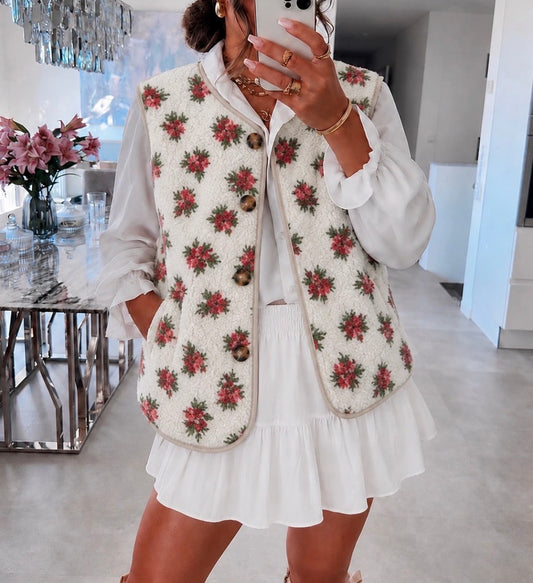 Gilet SM Fleuri Ecru