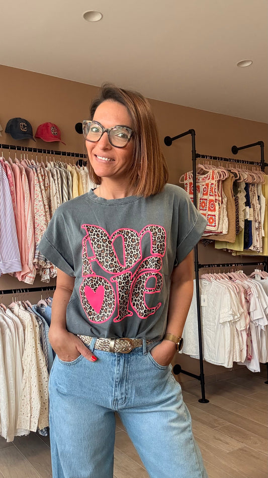 Tee Shirt Gris/Léopard AMORE