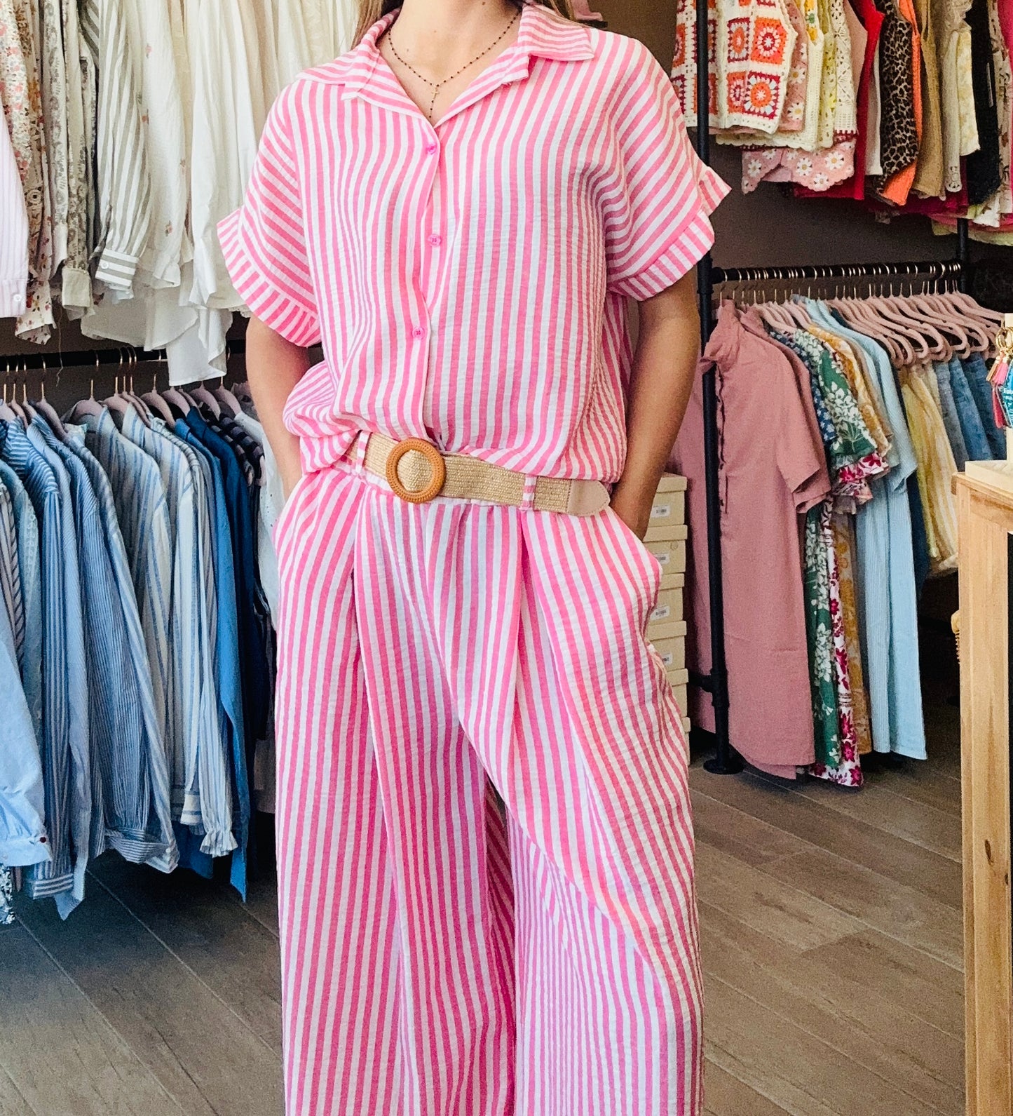 Ensemble rayé Fushia