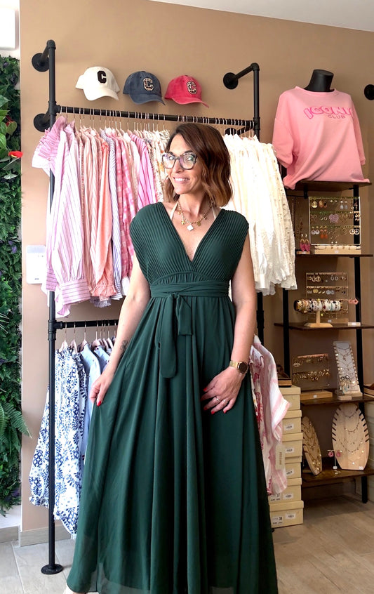 Robe dos nu Plissée Vert