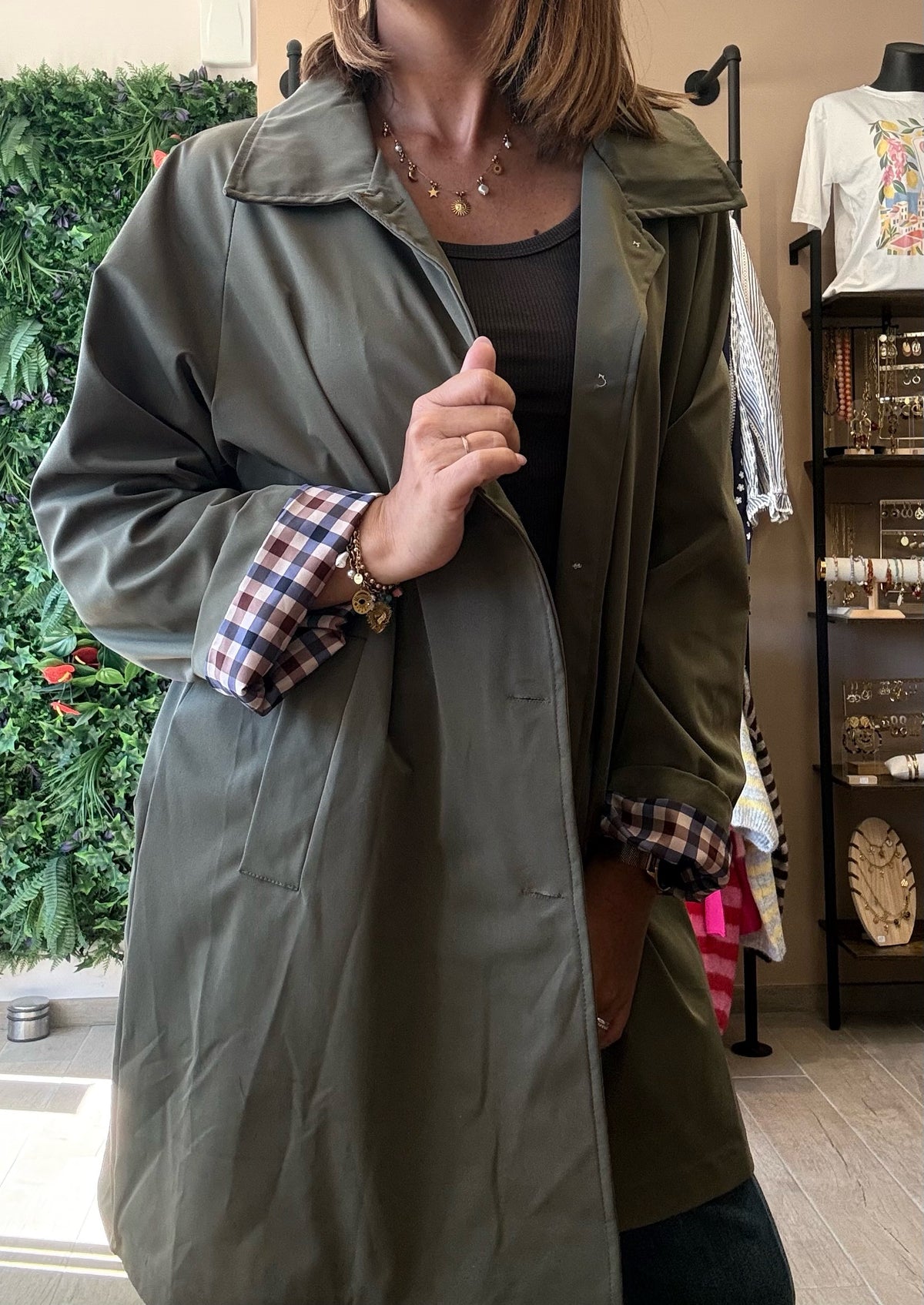 Trench long Kaki/Vichy