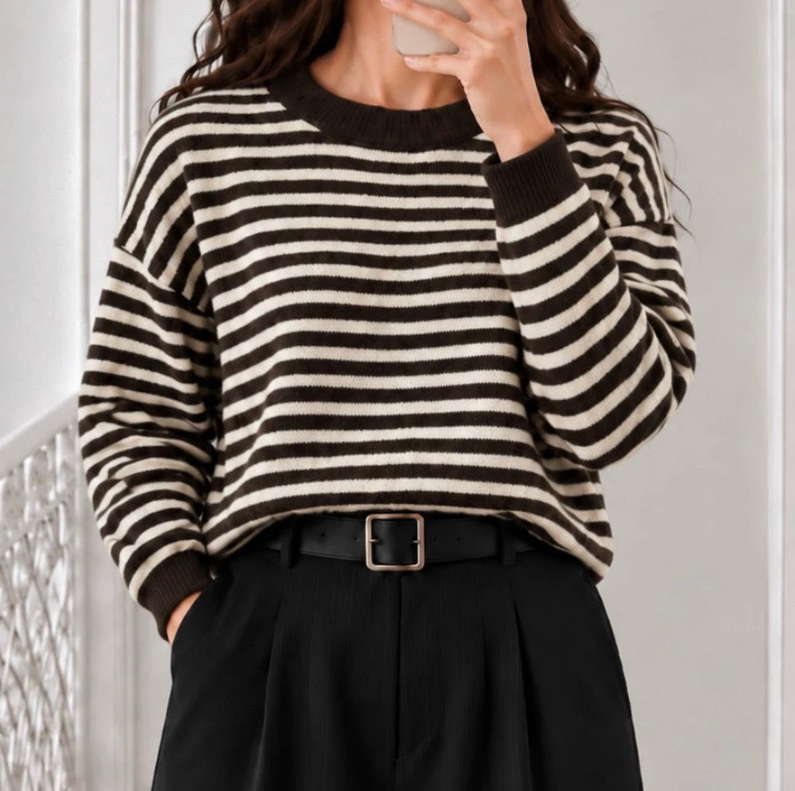 Pull rayé dos Marron