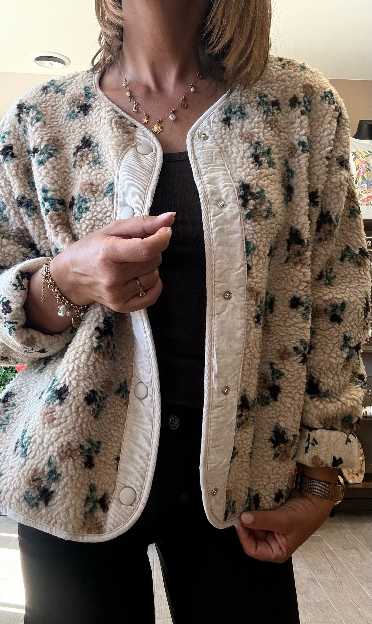Veste moumoute Beige Fleuri