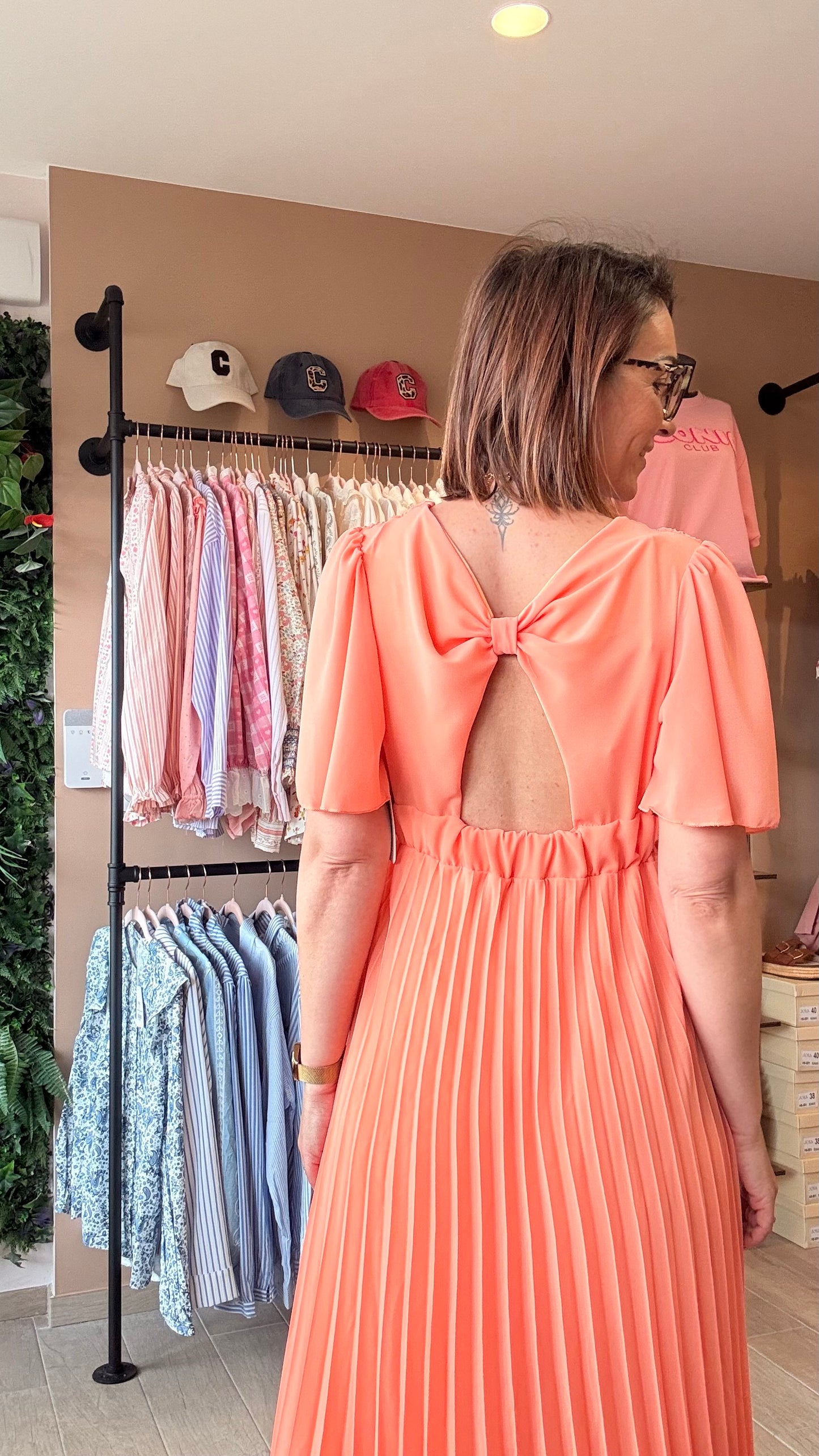 Robe Plissée Noeud Orange