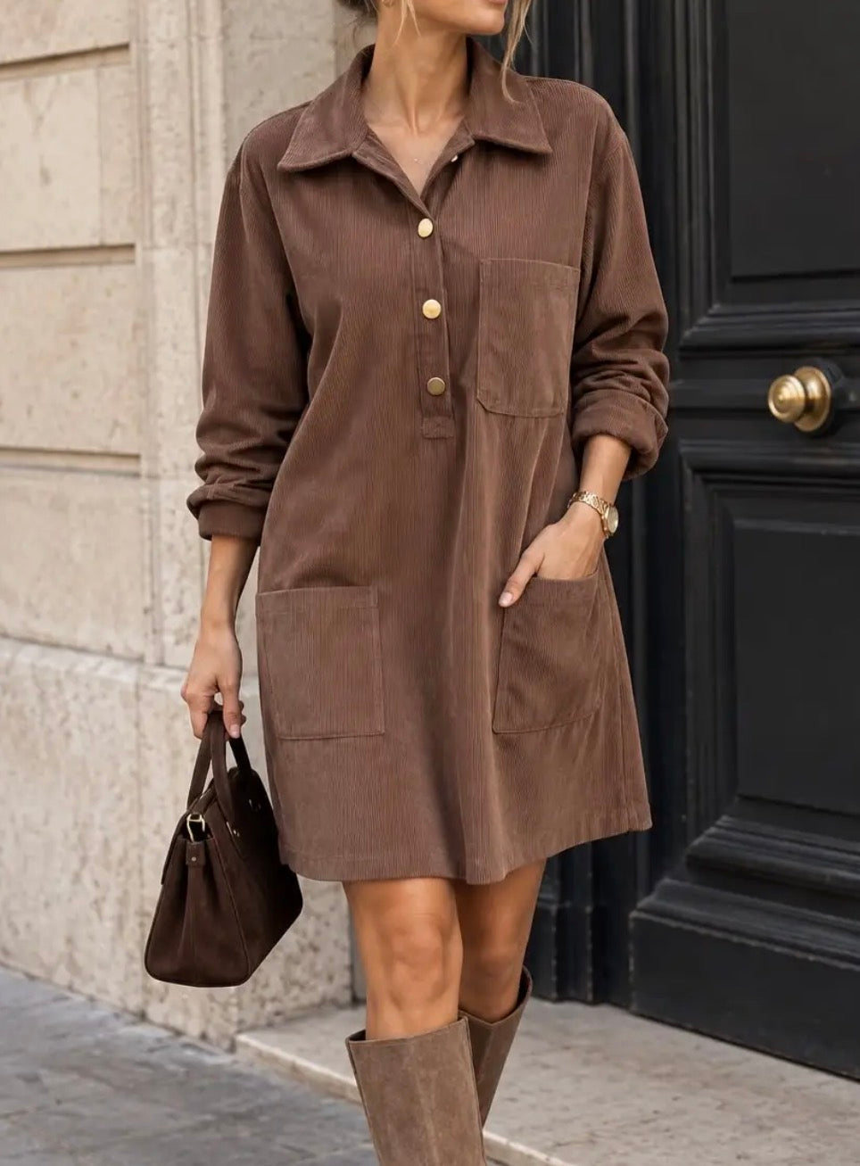 Robe Velours côtelé marron