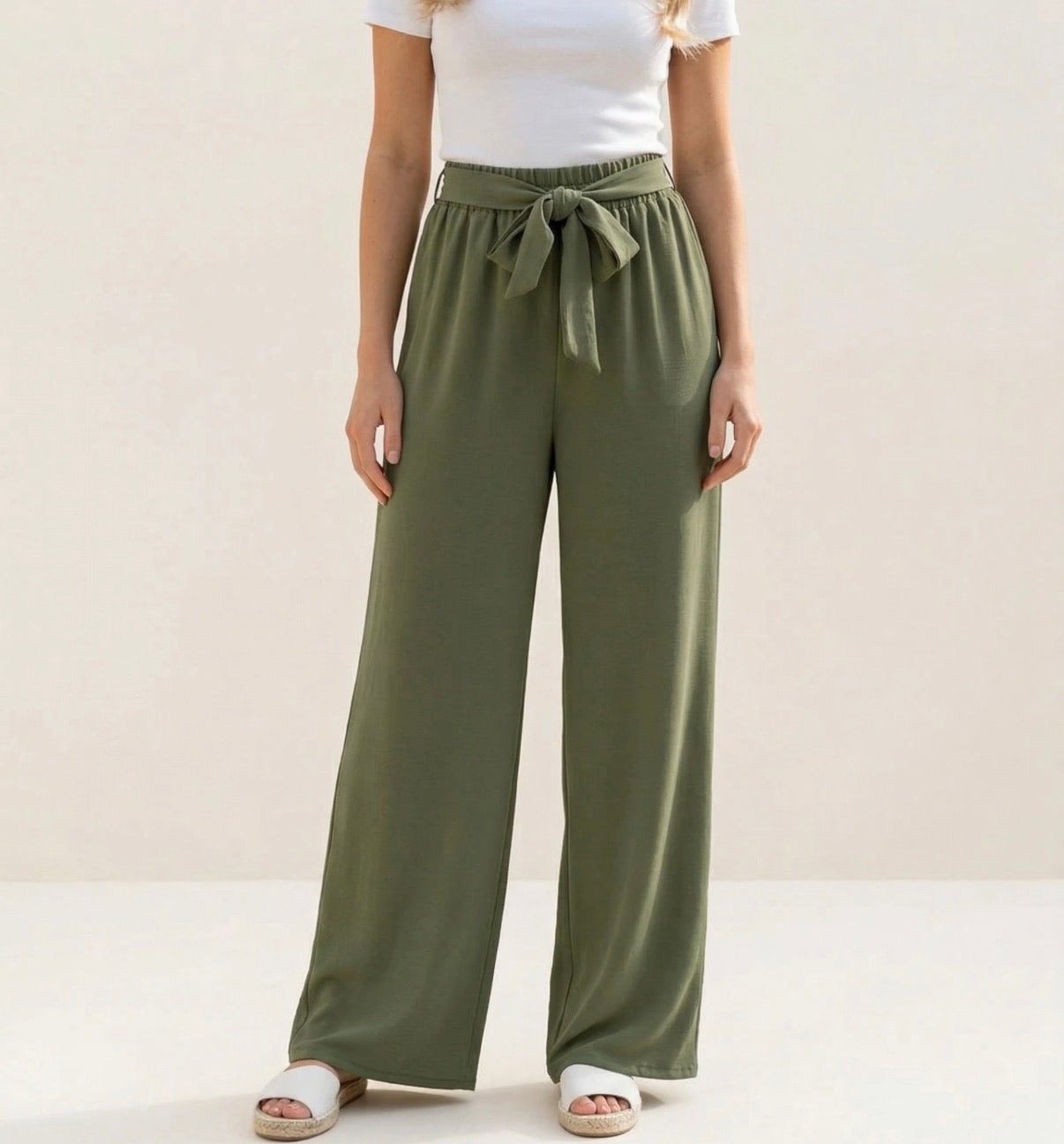 Pantalon Fluide Uni Kaki
