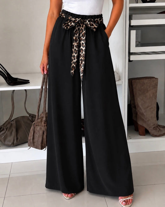 Pantalon Fluide Noir/Léopard