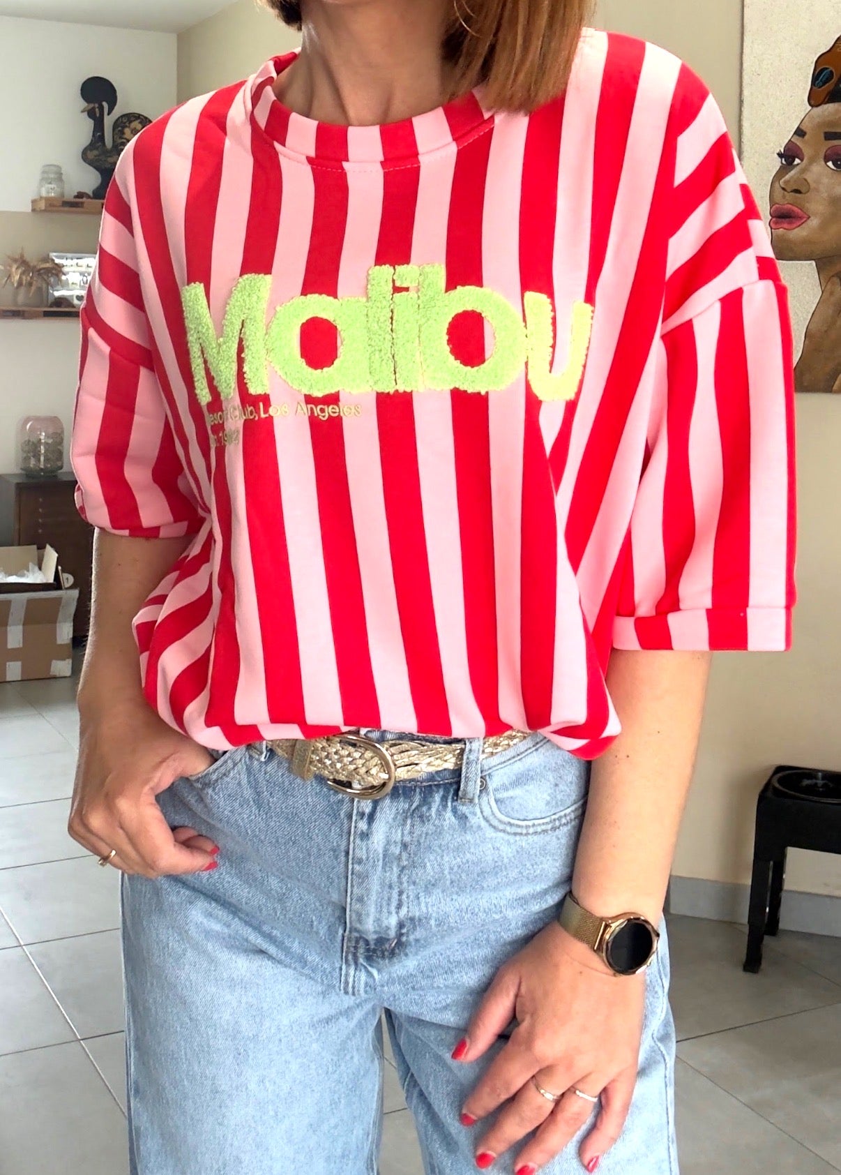 Tee Shirt Rayé Rouge MALIBU