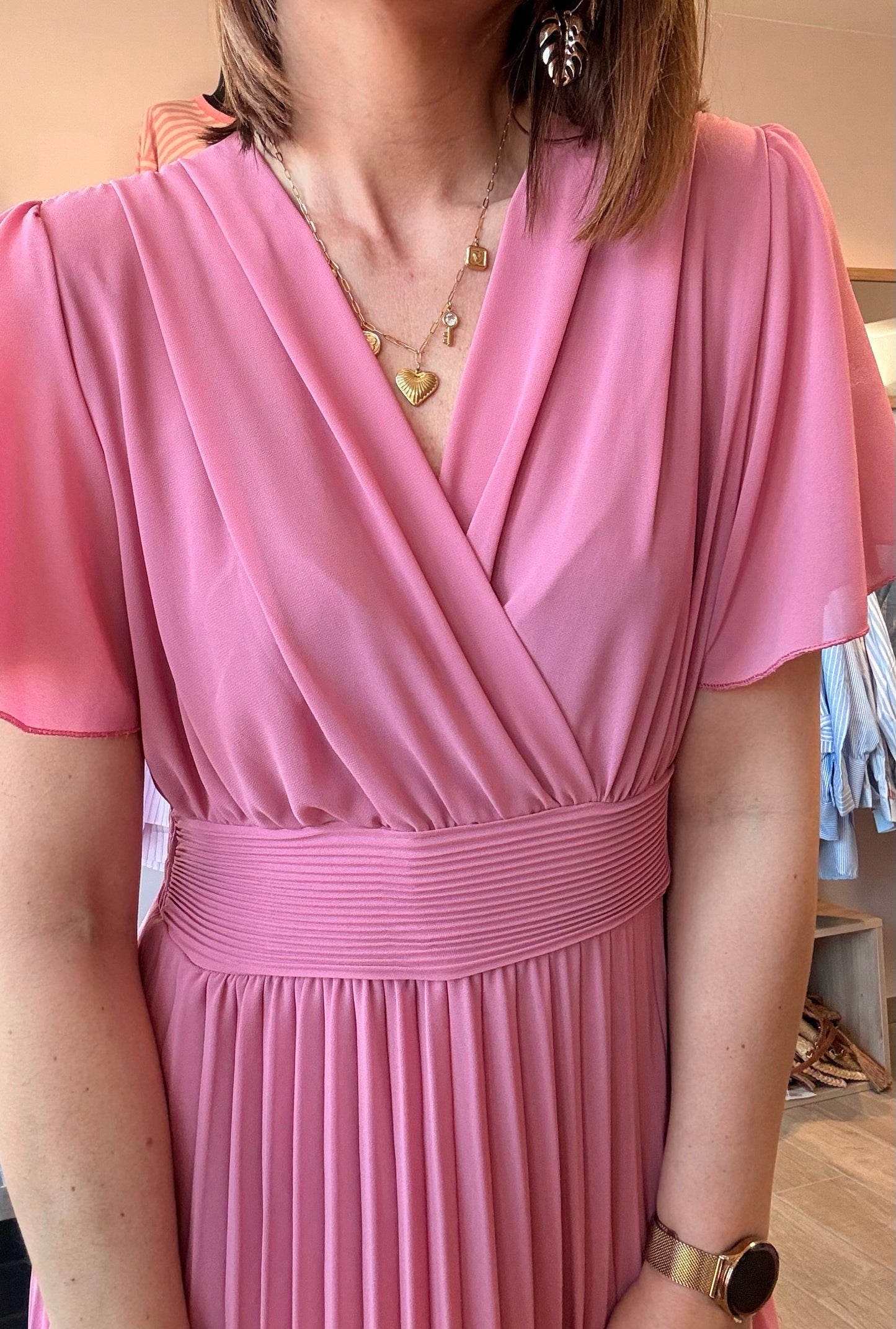 Robe Croisée/Plissée Rose