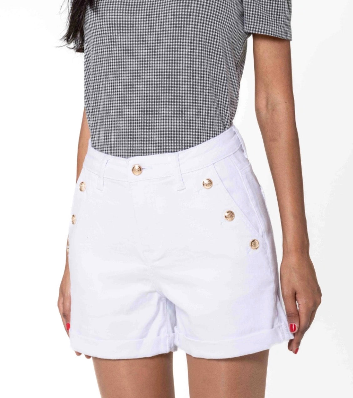 Short Jean Blanc Boutons dorés