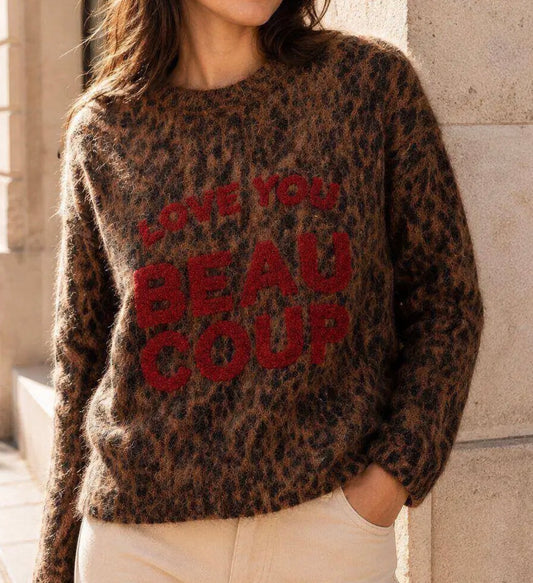Pull Léopard/Bordeaux