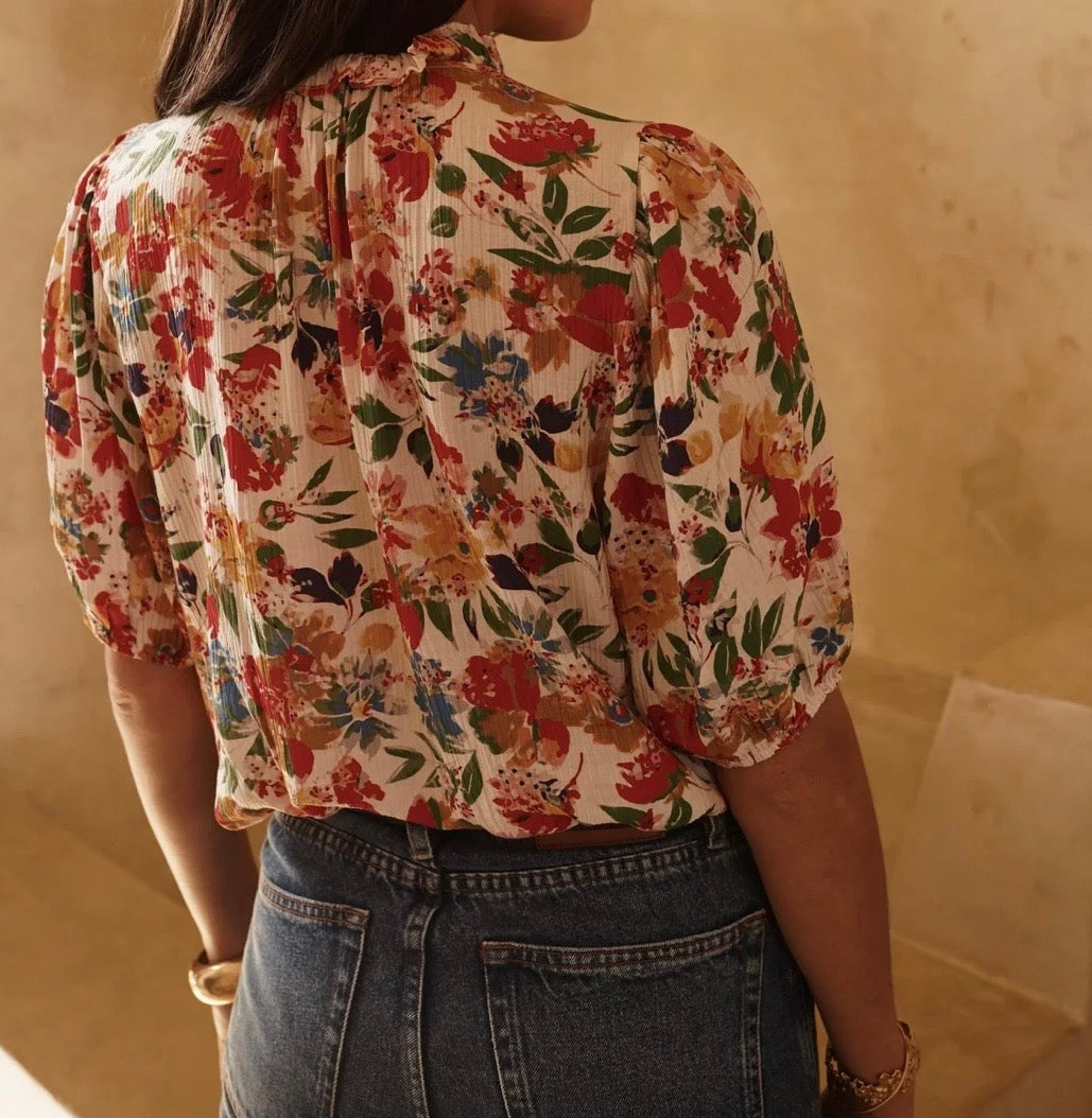 Chemise MC Orange fleurie