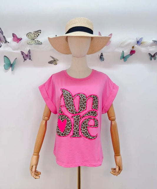 Tee Shirt Rose/Léopard AMORE