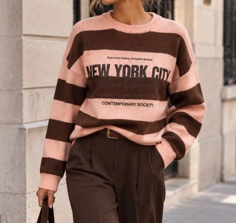 Pull rayé marron NY