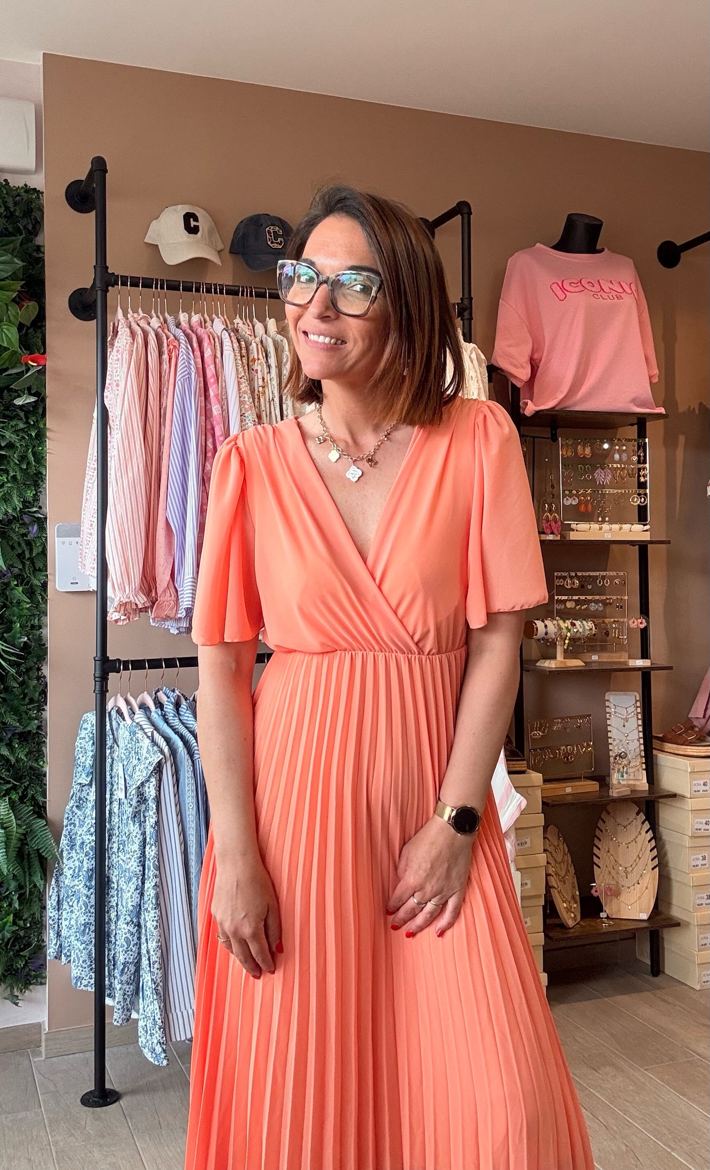Robe Plissée Noeud Orange