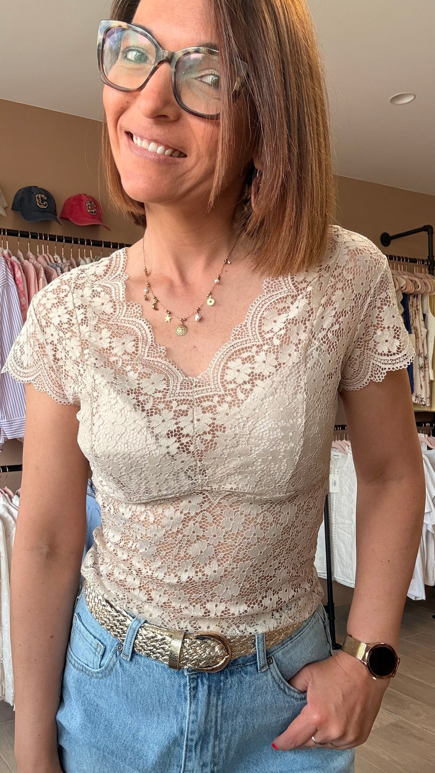 Top dentelle Beige