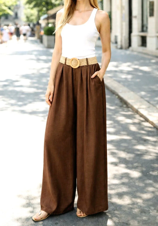 Pantalon Fluide/ceinture Marron