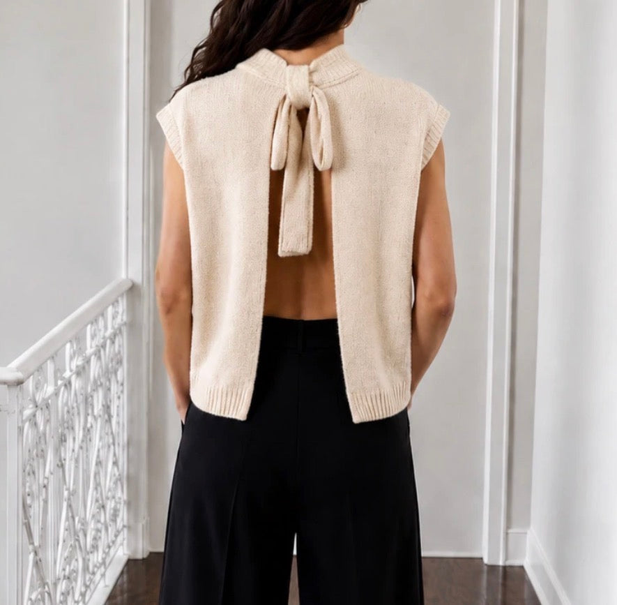 Pull SM dos ouvert Beige