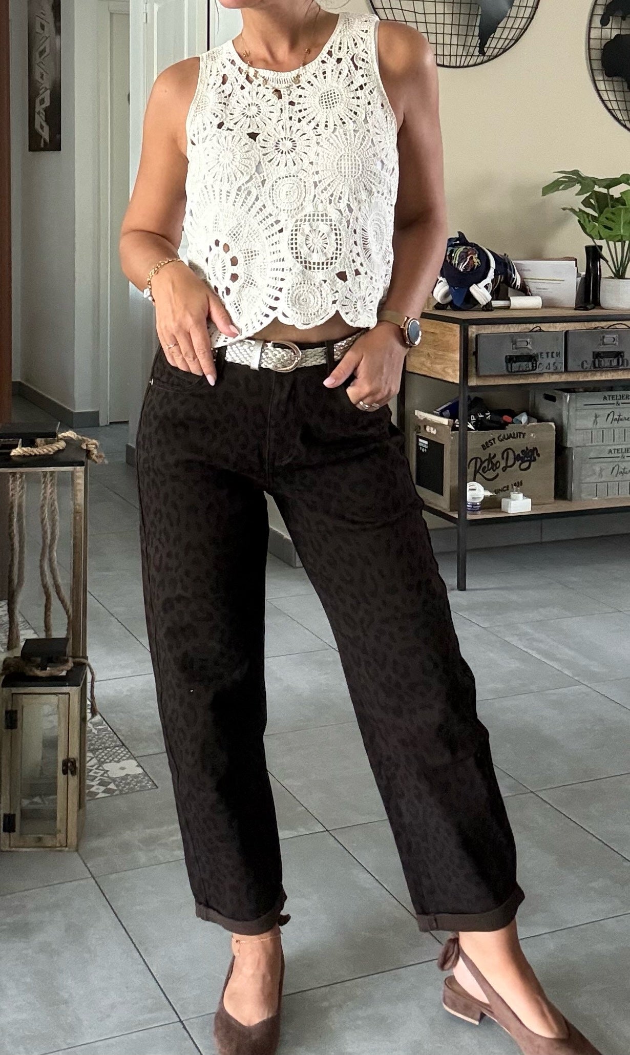 Jean Mom Léopard