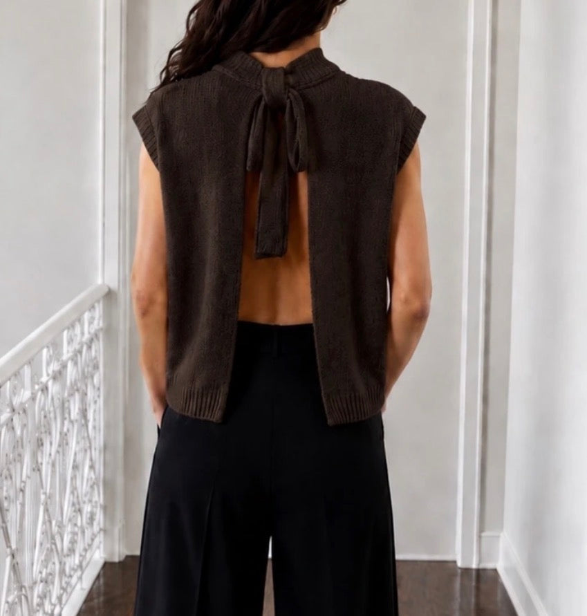 Pull SM dos ouvert Marron