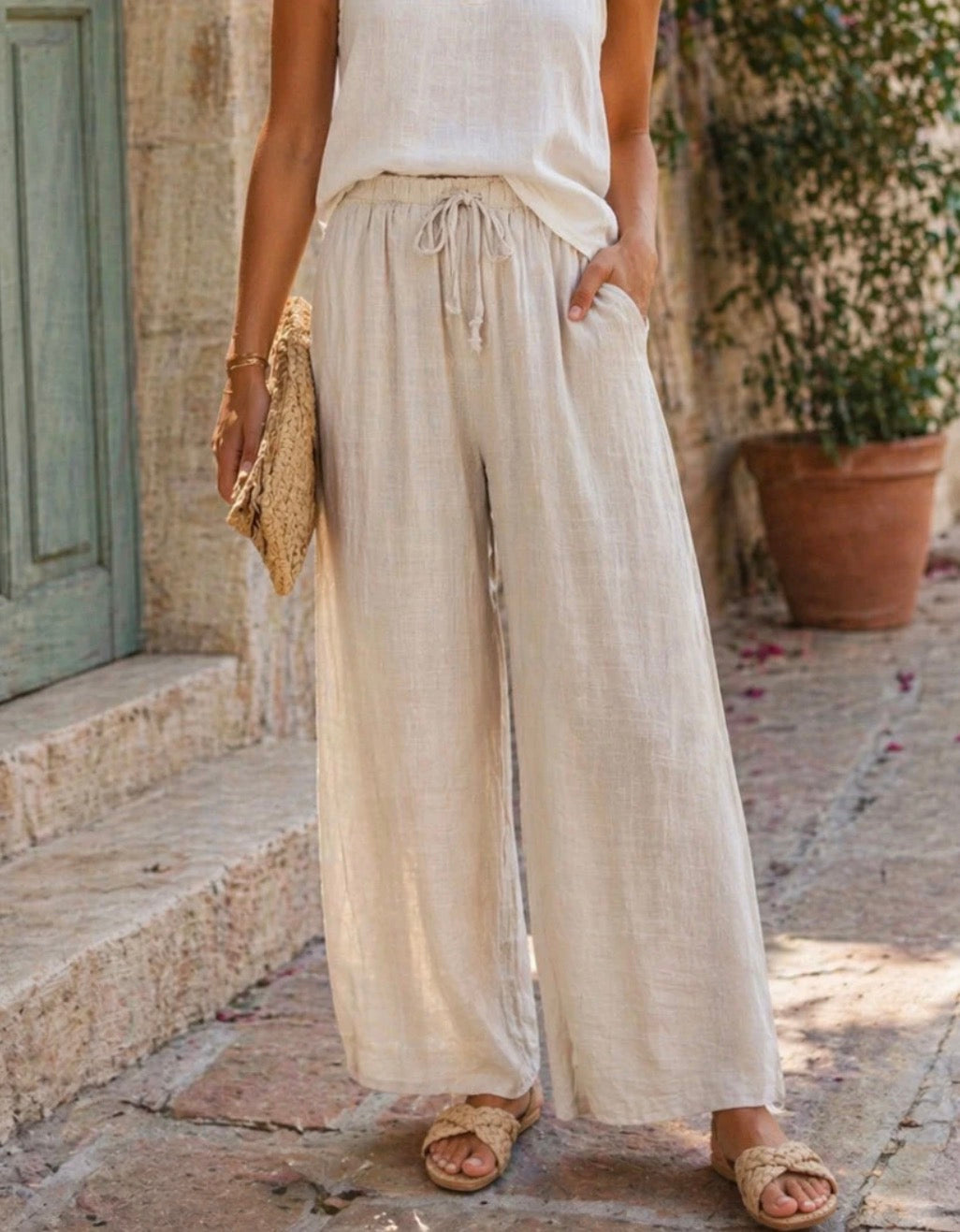 Pantalon Coton/Lin Beige