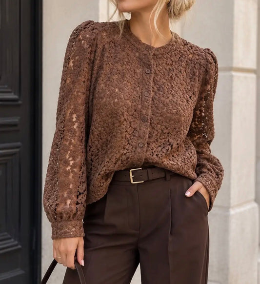 Chemise dentelle marron