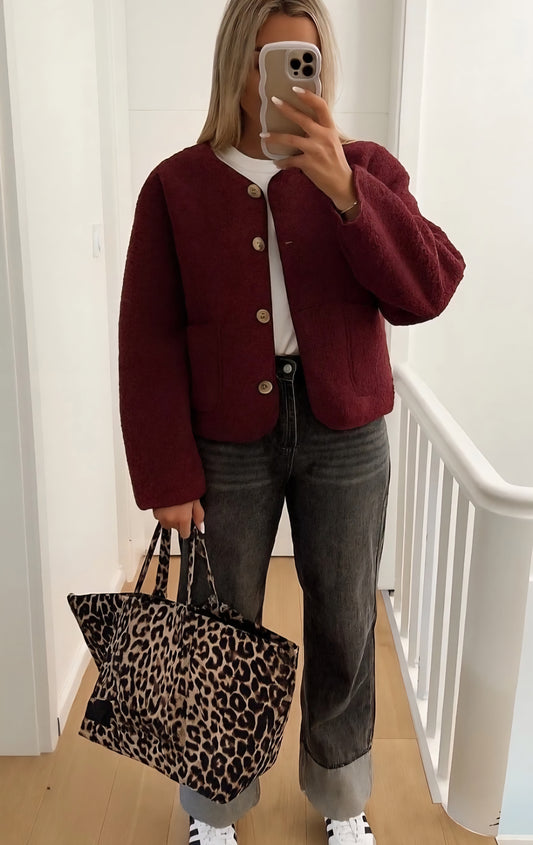 Veste teddy à boutons et poches Bordeaux