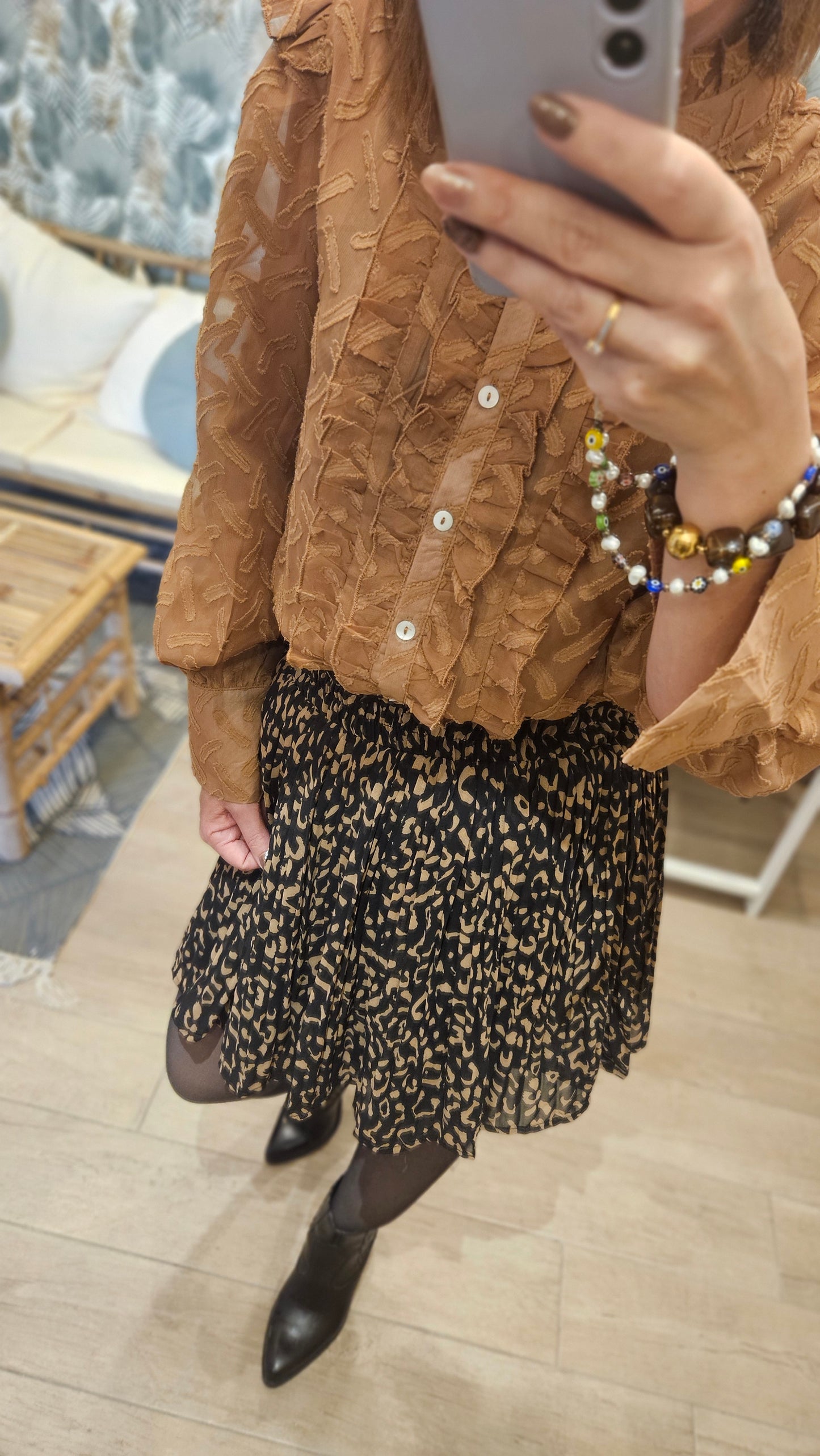 Jupe plissée Marron/Noir