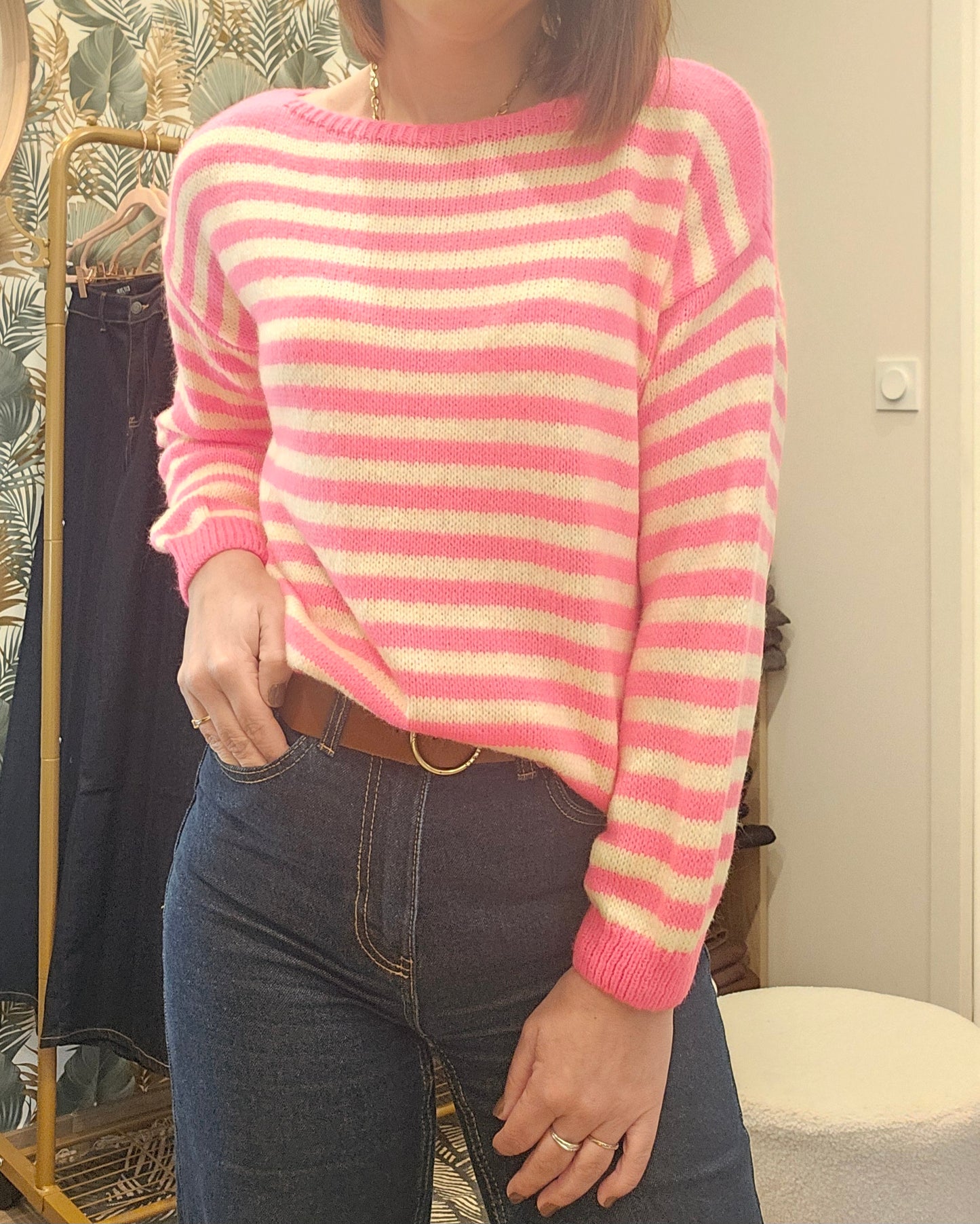 Pull rayé Rose/jaune