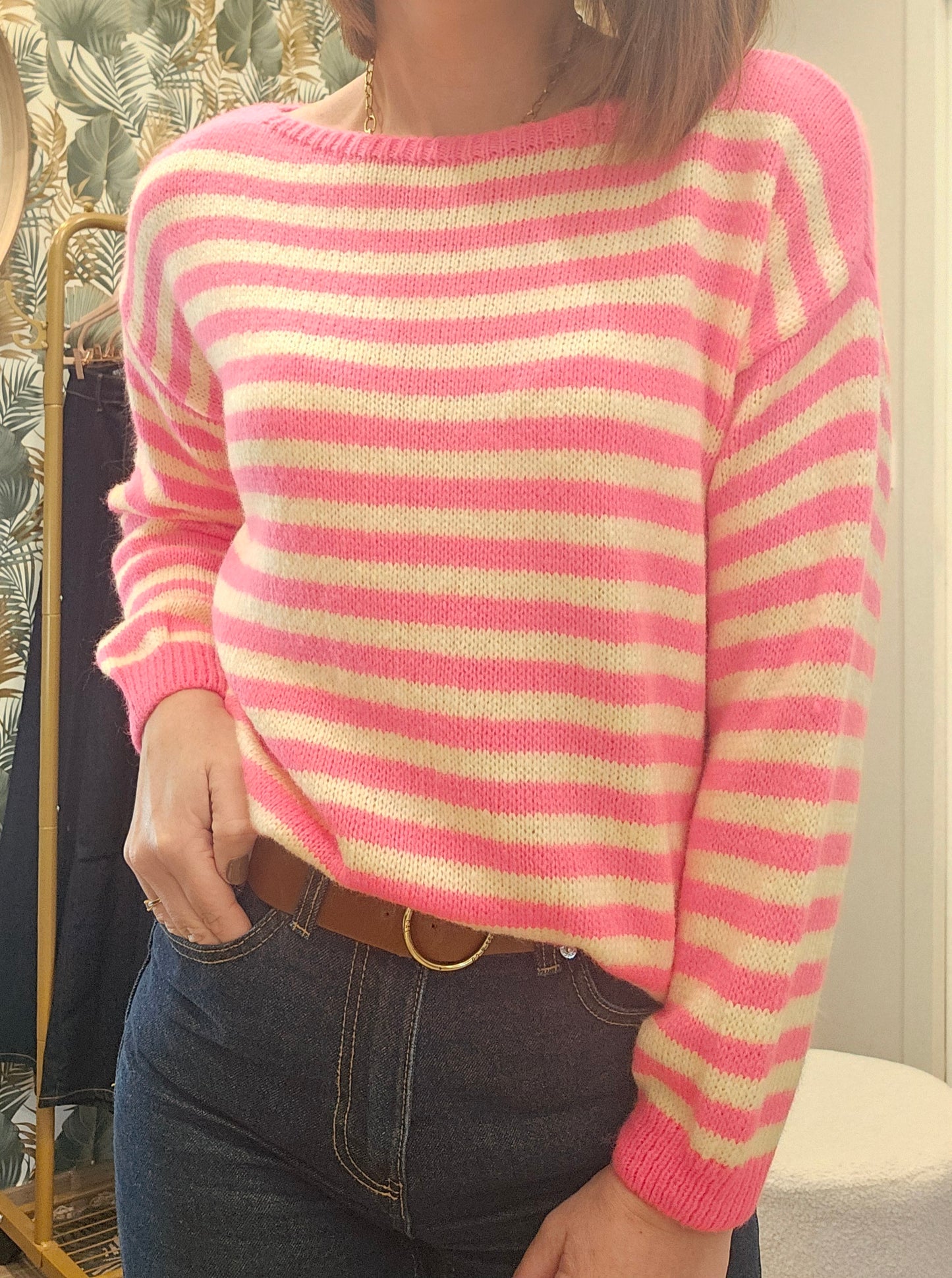 Pull rayé Rose/jaune