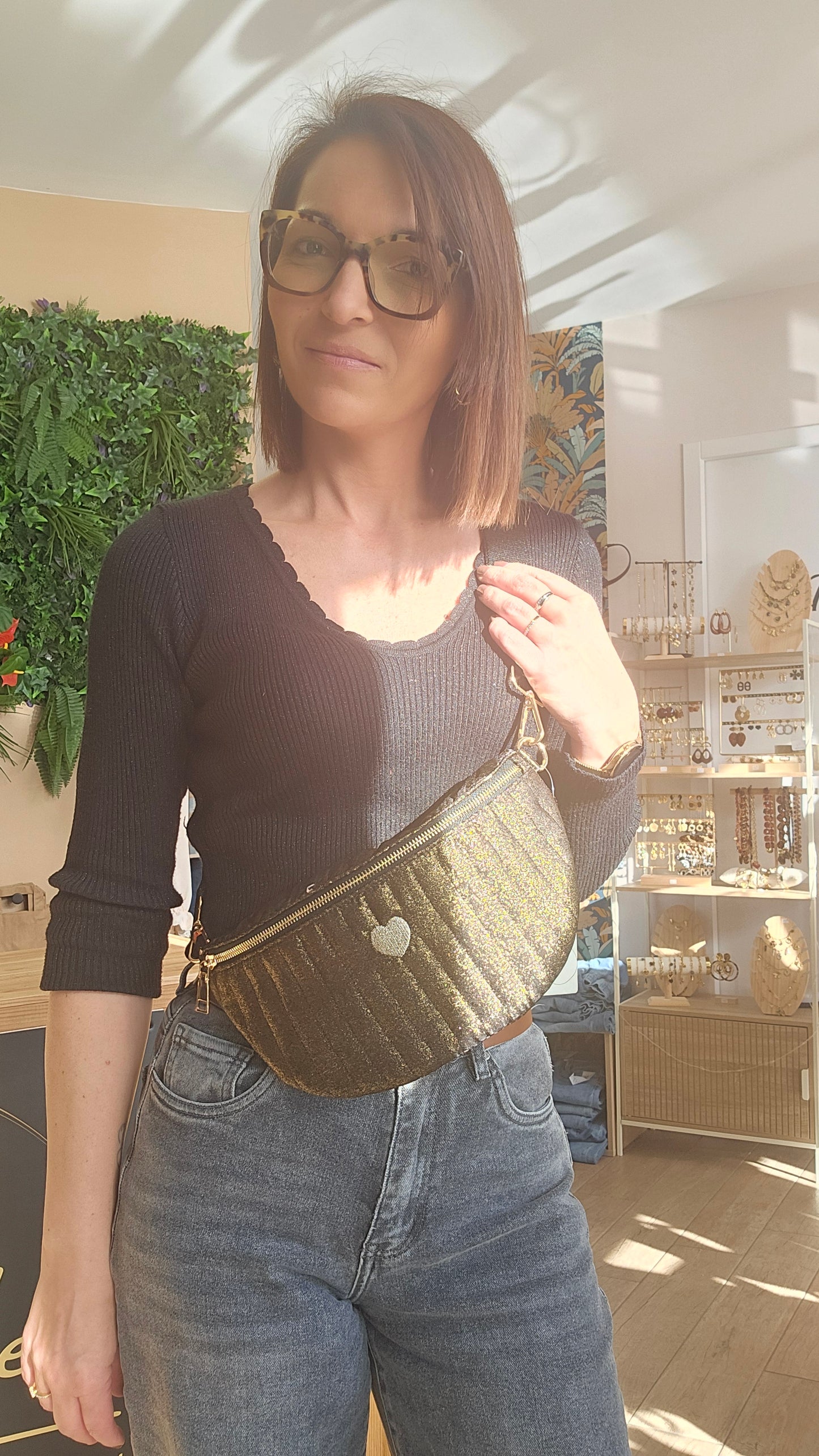Sac banane Matelassé Coeur Noir