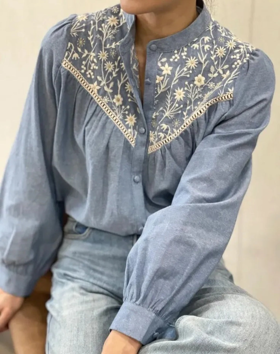 Chemise Bleue/Ecru