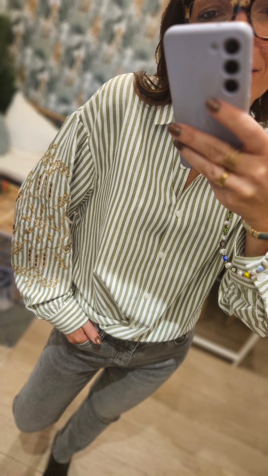 Chemise à rayures Kaki