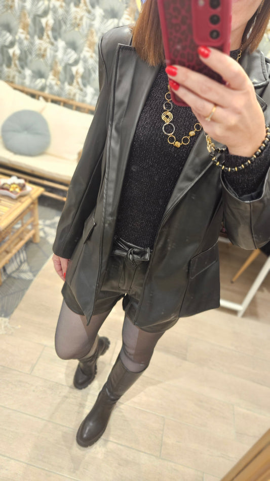 Blazer Similicuir Noir