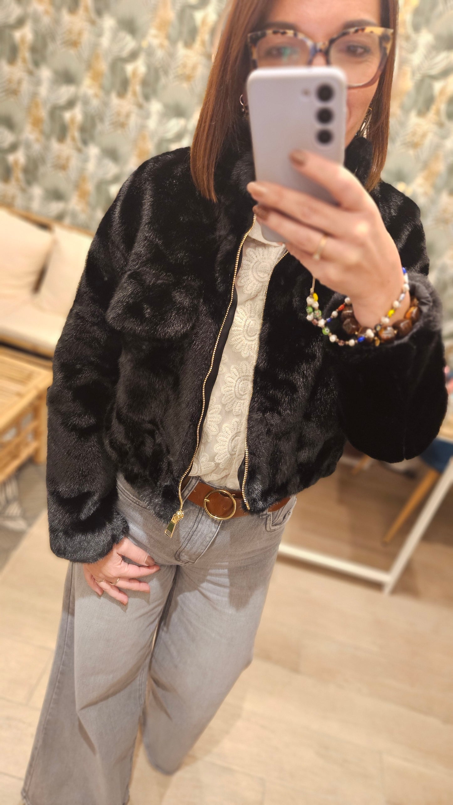 Veste courte fourrure Noir