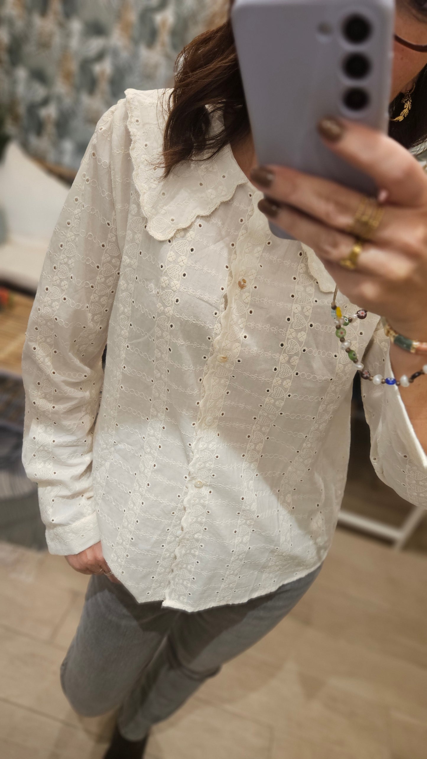 Chemise écru col Claudine